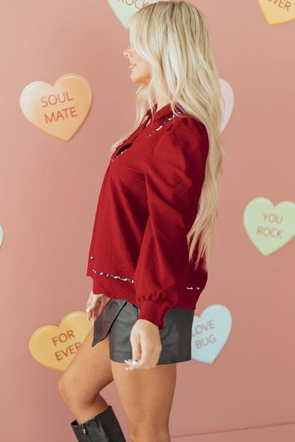 Alma Contrasted Trim Textured Blouse - Hello Beautiful BoutiqueBlouses & ShirtsThreaded Pear