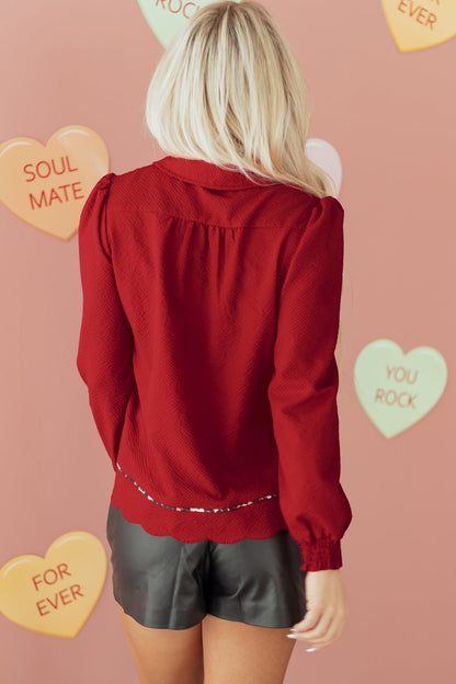 Alma Contrasted Trim Textured Blouse - Hello Beautiful BoutiqueBlouses & ShirtsThreaded Pear