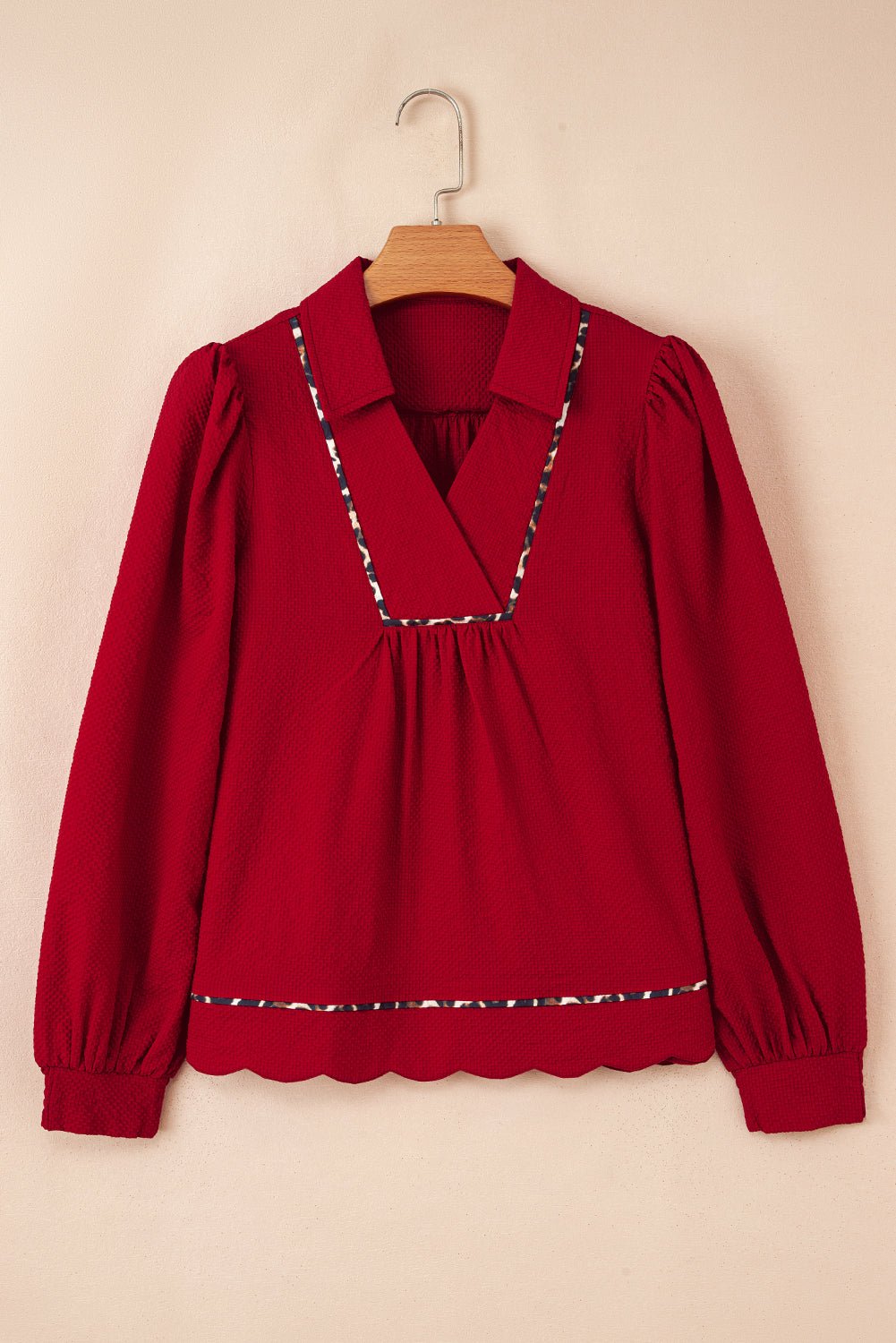 Alma Contrasted Trim Textured Blouse - Hello Beautiful BoutiqueBlouses & ShirtsThreaded Pear