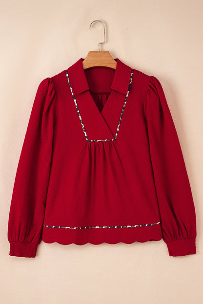 Alma Contrasted Trim Textured Blouse - Hello Beautiful BoutiqueBlouses & ShirtsThreaded Pear