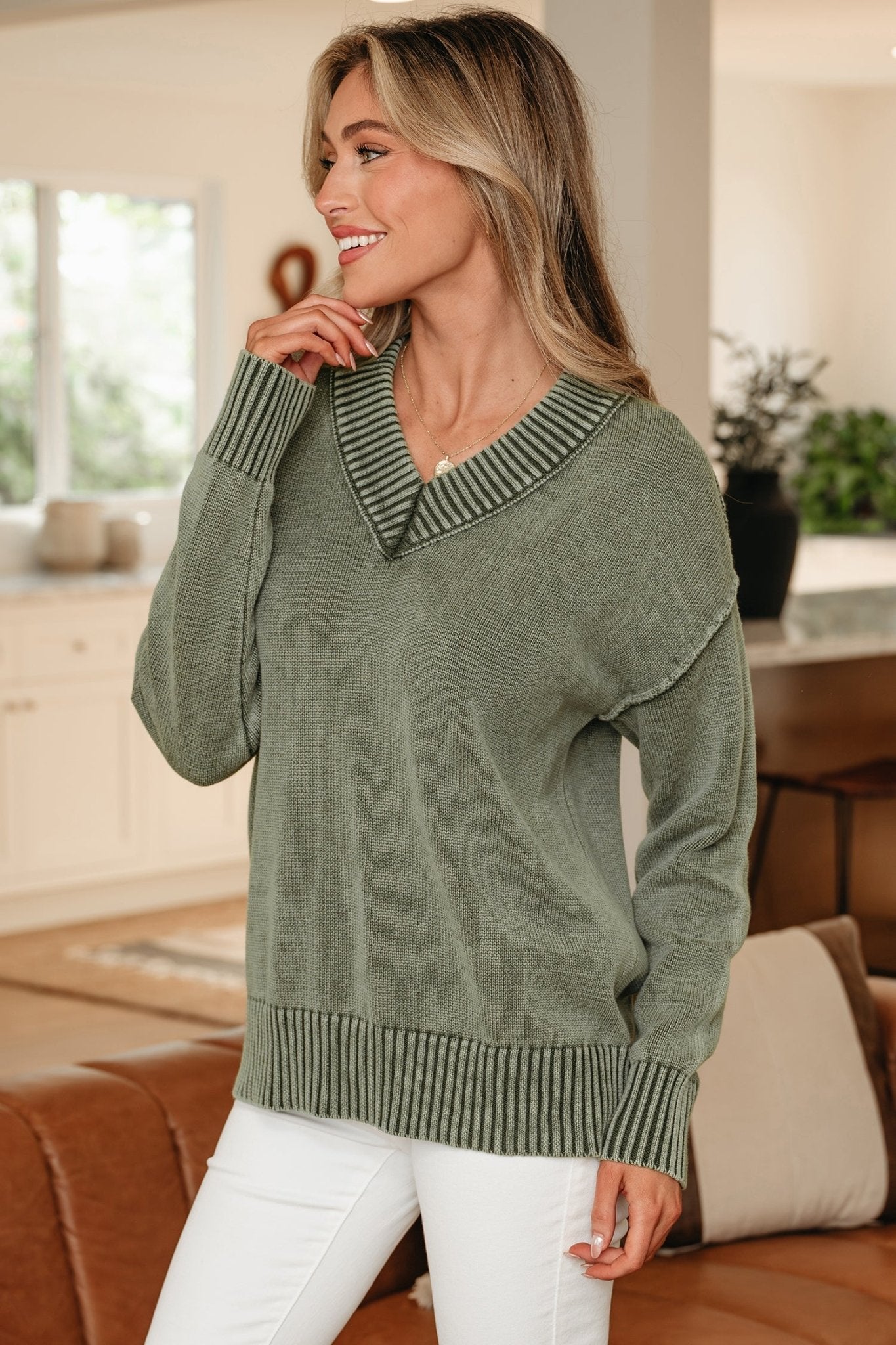Alma Drop Shoulder Loose Sweater - Hello Beautiful BoutiqueSweatersThreaded Pear