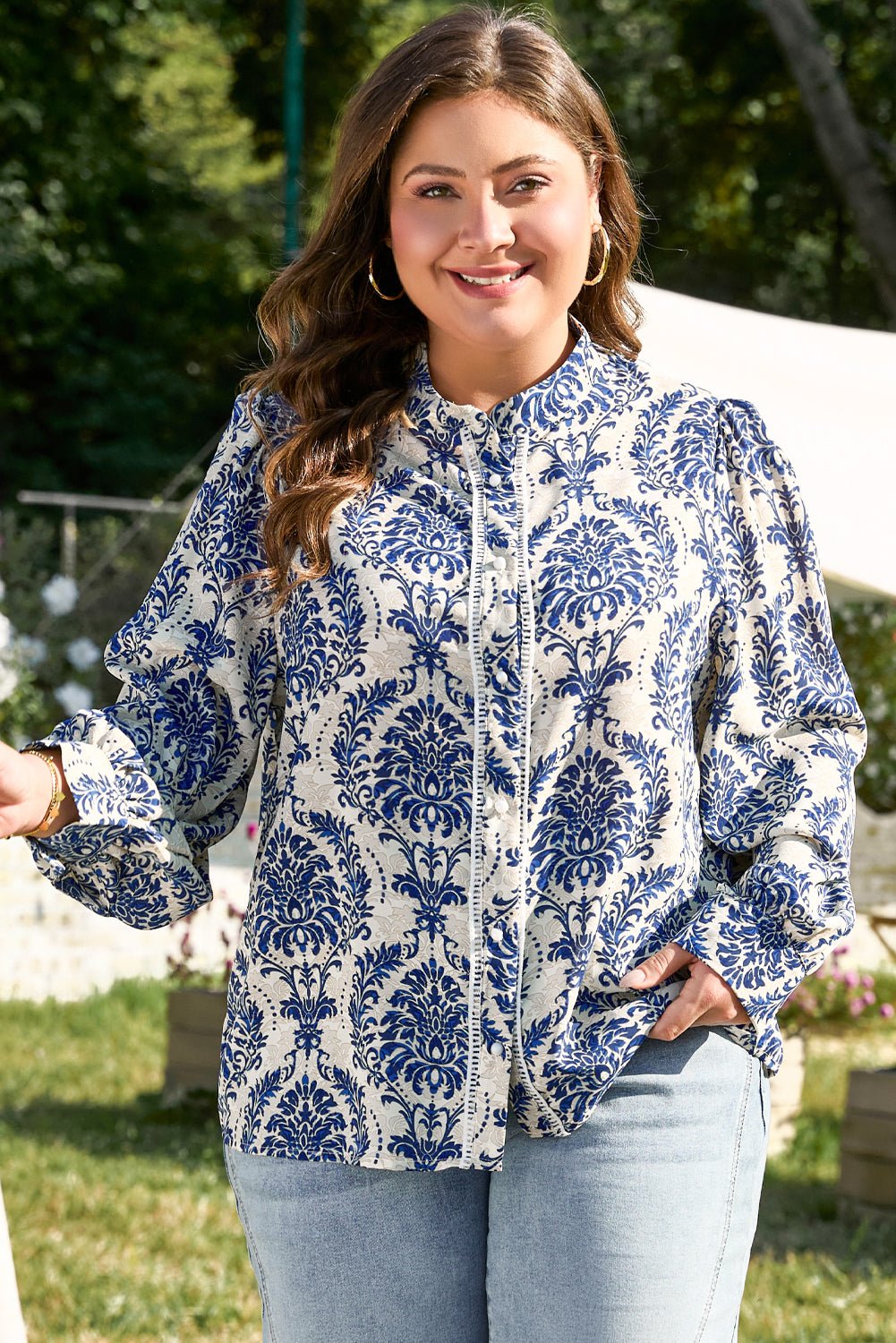 Alora Pattern Print Notch PLUS Shirt - Hello Beautiful Boutique20% OFFThreaded Pear
