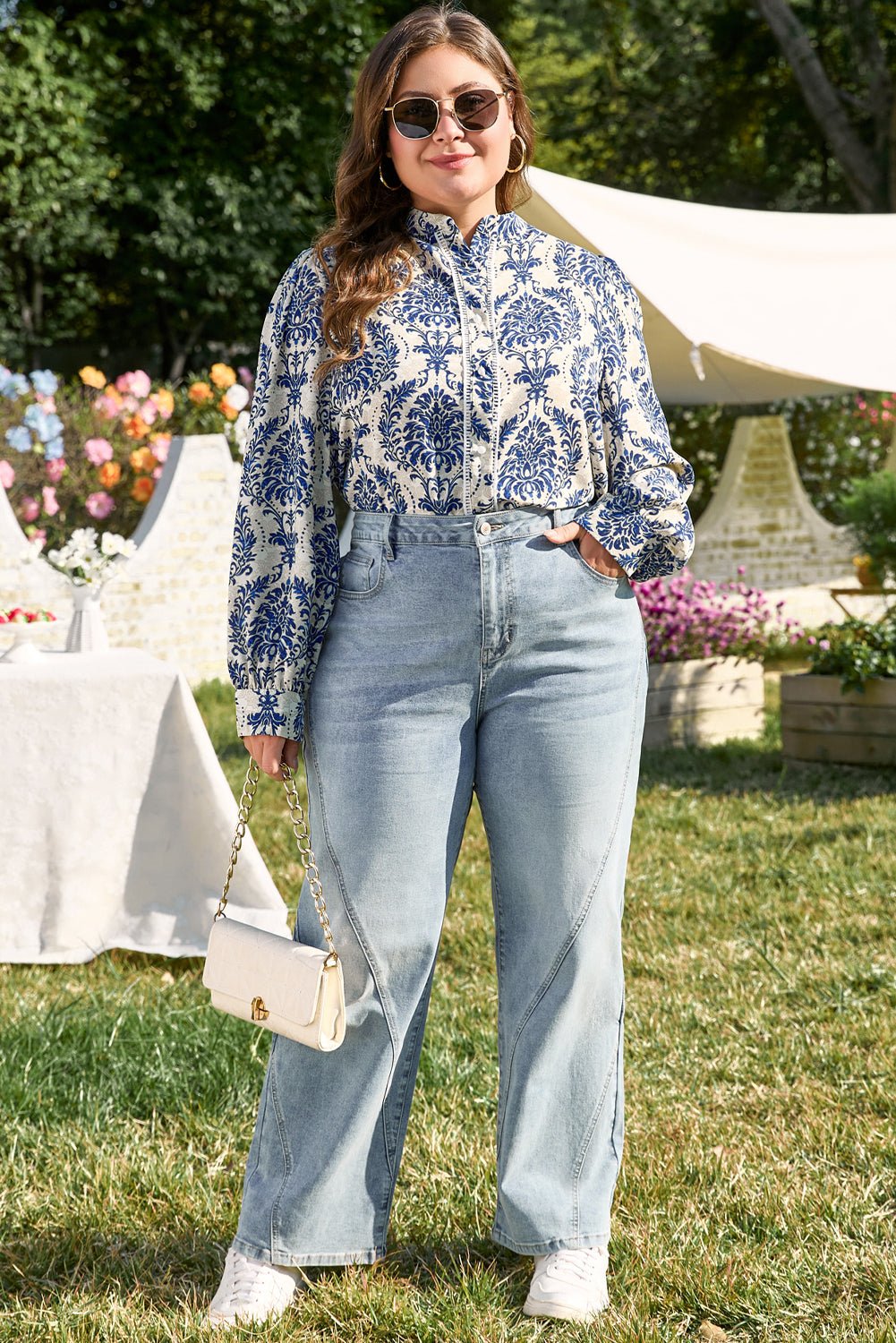 Alora Pattern Print Notch PLUS Shirt - Hello Beautiful Boutique20% OFFThreaded Pear