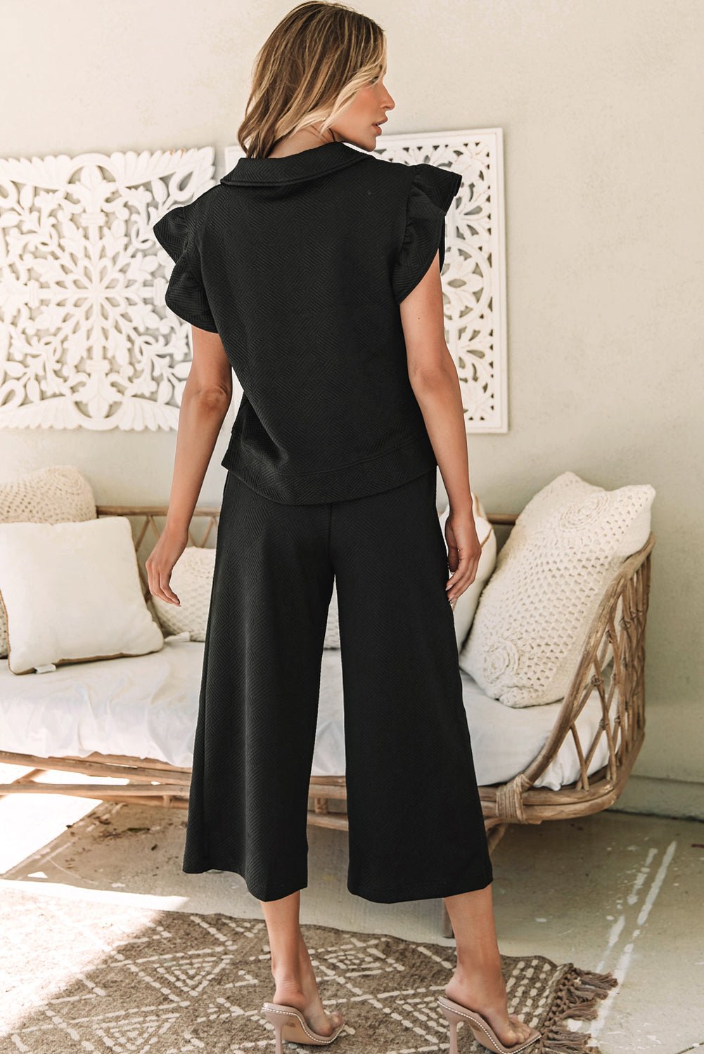 Alyssa Textured Flutter Sleeve Top - Hello Beautiful BoutiquePant SetsThreaded Pear