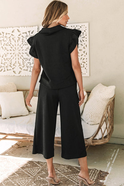 Alyssa Textured Flutter Sleeve Top - Hello Beautiful BoutiquePant SetsThreaded Pear