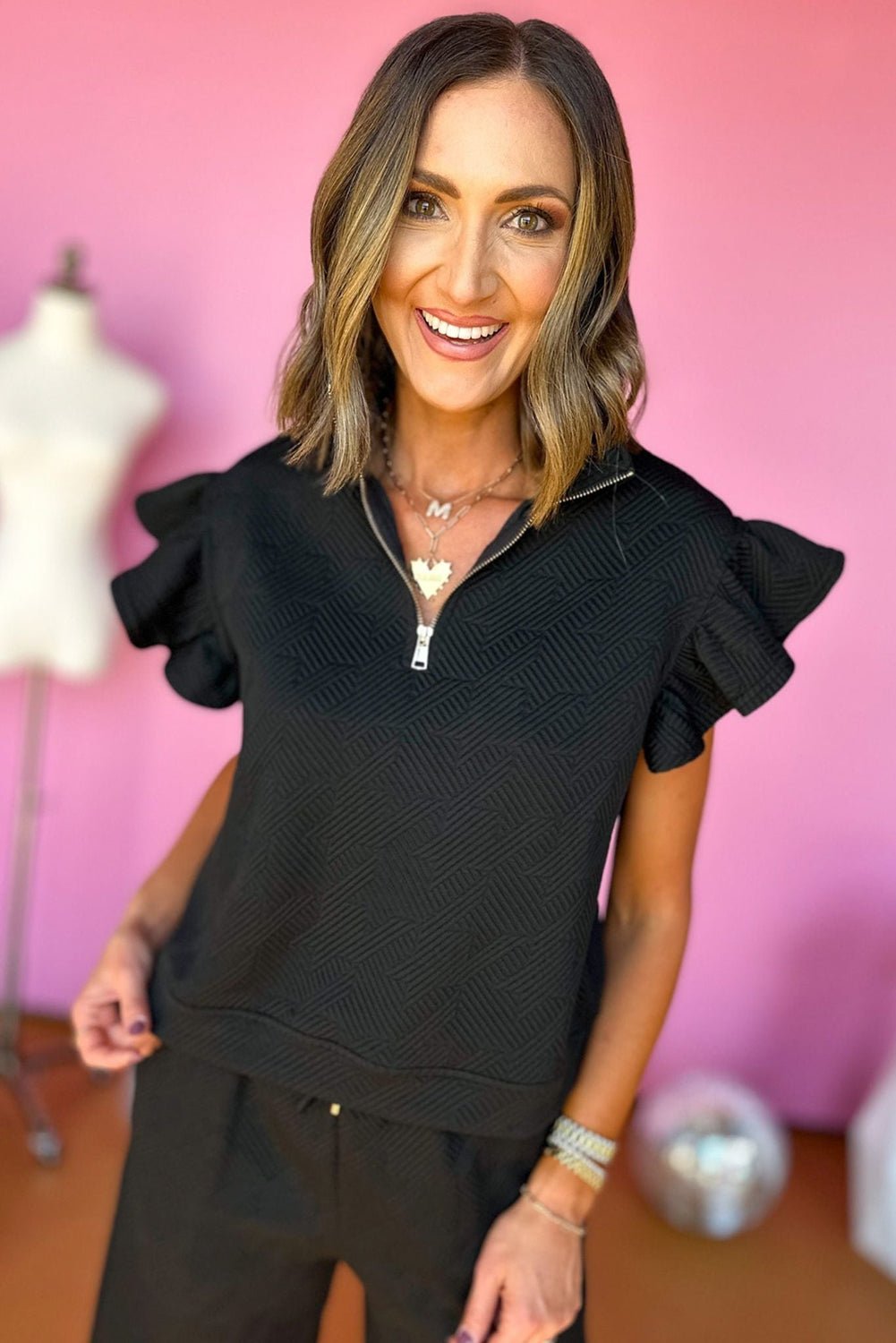 Alyssa Textured Flutter Sleeve Top - Hello Beautiful BoutiquePant SetsThreaded Pear