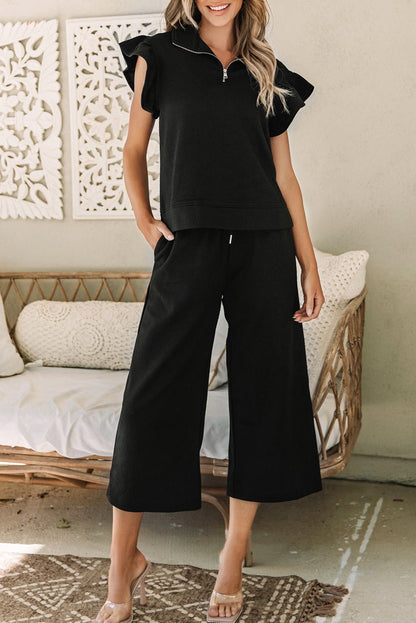 Alyssa Textured Flutter Sleeve Top - Hello Beautiful BoutiquePant SetsThreaded Pear