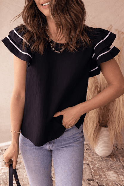 Amani Short Sleeve Textured Blouse - Hello Beautiful BoutiqueBlouses & ShirtsThreaded Pear