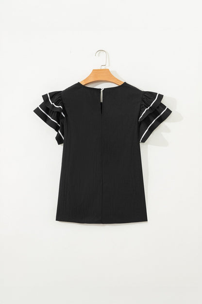 Amani Short Sleeve Textured Blouse - Hello Beautiful BoutiqueBlouses & ShirtsThreaded Pear