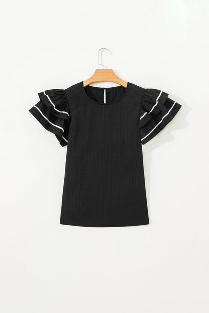 Amani Short Sleeve Textured Blouse - Hello Beautiful BoutiqueBlouses & ShirtsThreaded Pear