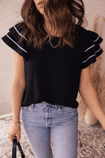 Amani Short Sleeve Textured Blouse - Hello Beautiful BoutiqueBlouses & ShirtsThreaded Pear