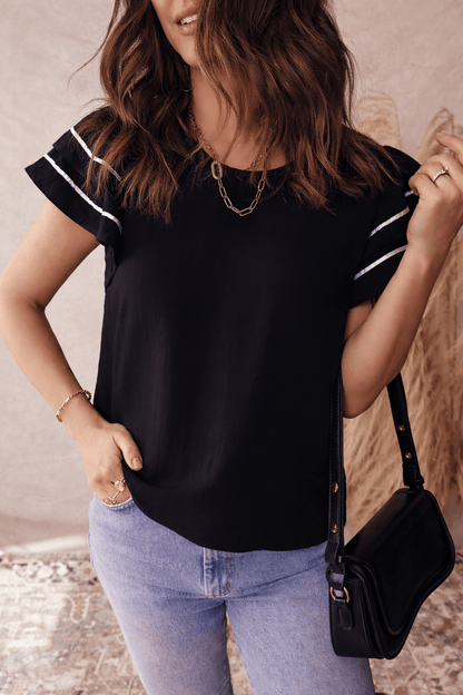 Amani Short Sleeve Textured Blouse - Hello Beautiful BoutiqueBlouses & ShirtsThreaded Pear