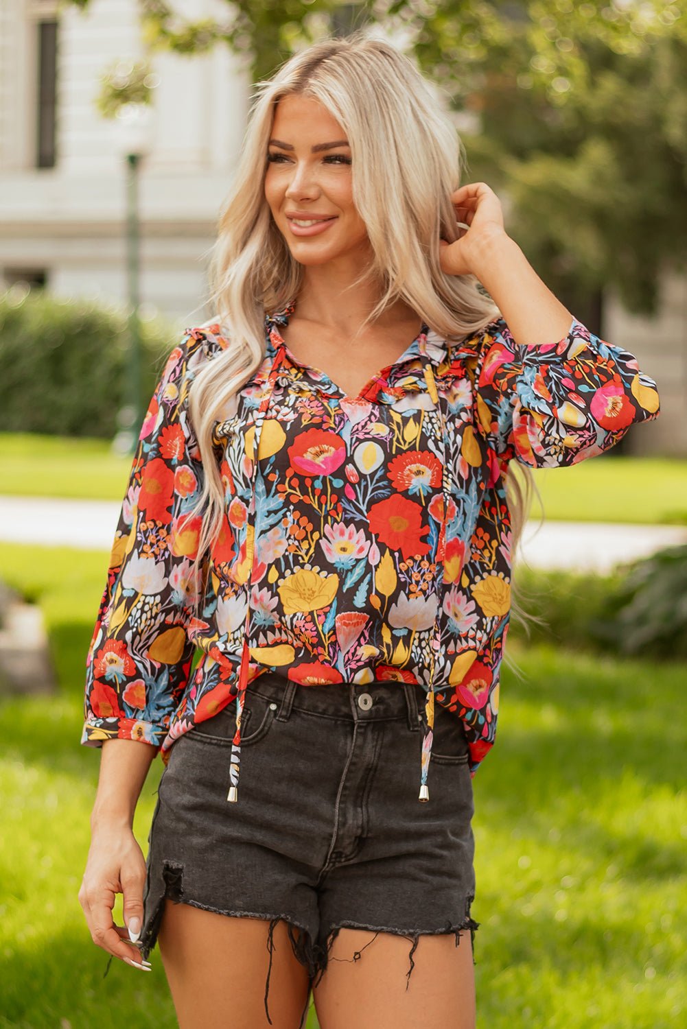Amara Puff Sleeve Tied Blouse - Hello Beautiful BoutiqueBlouses & ShirtsThreaded Pear