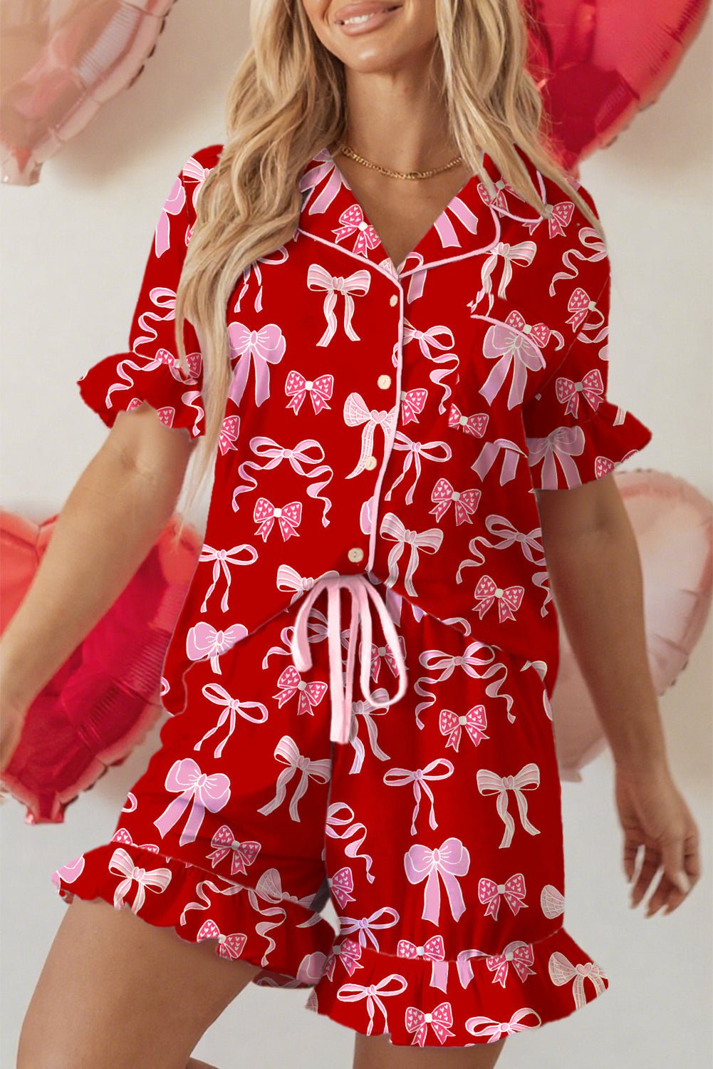 Amayah Ruffled Short Sleeve Shirt - Hello Beautiful BoutiqueSleepwearThreaded Pear