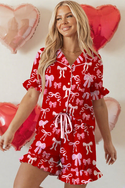 Amayah Ruffled Short Sleeve Shirt - Hello Beautiful BoutiqueSleepwearThreaded Pear