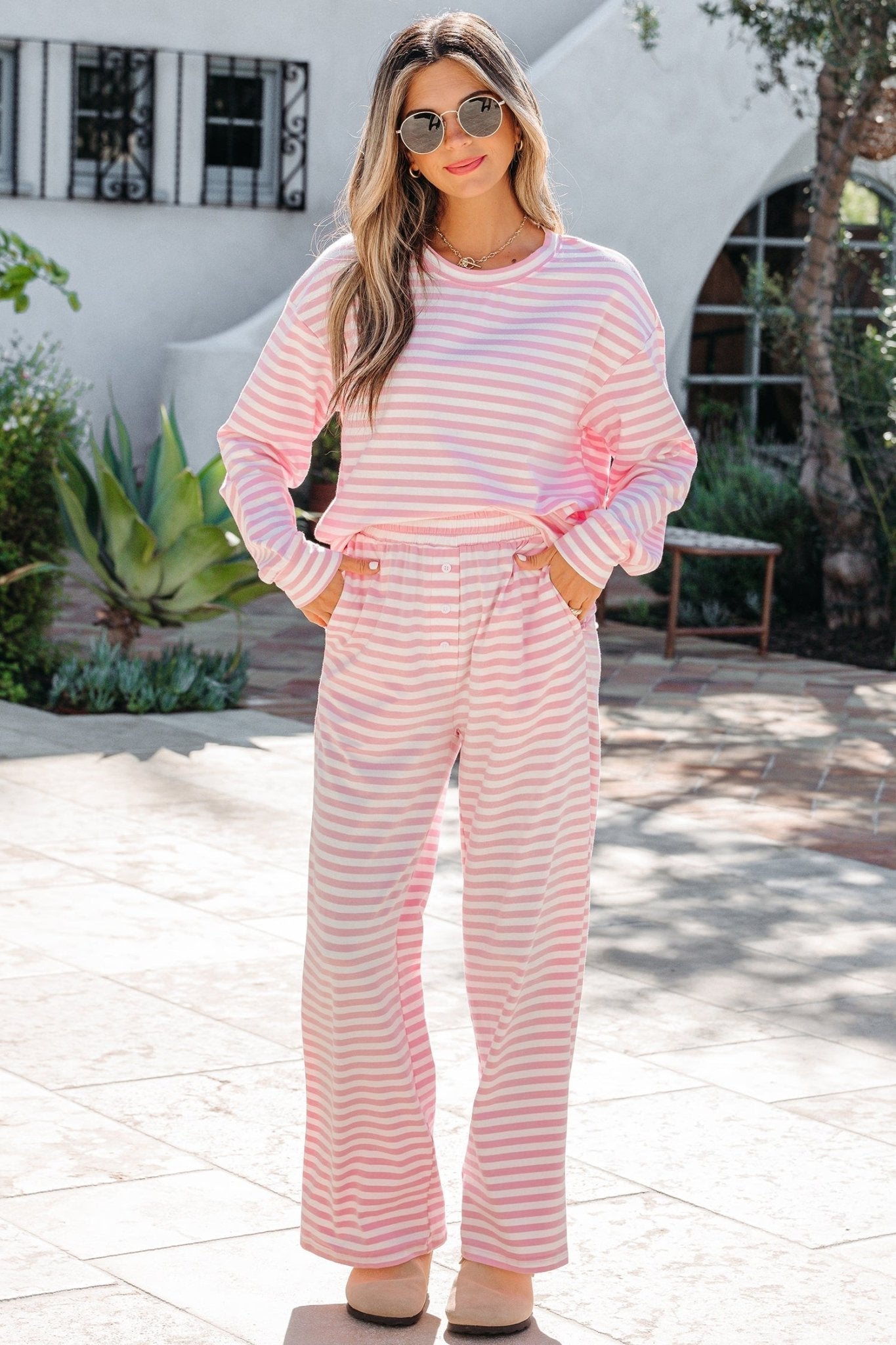 Amber Stripe Drop Shoulder Set - Hello Beautiful BoutiquePant SetsThreaded Pear
