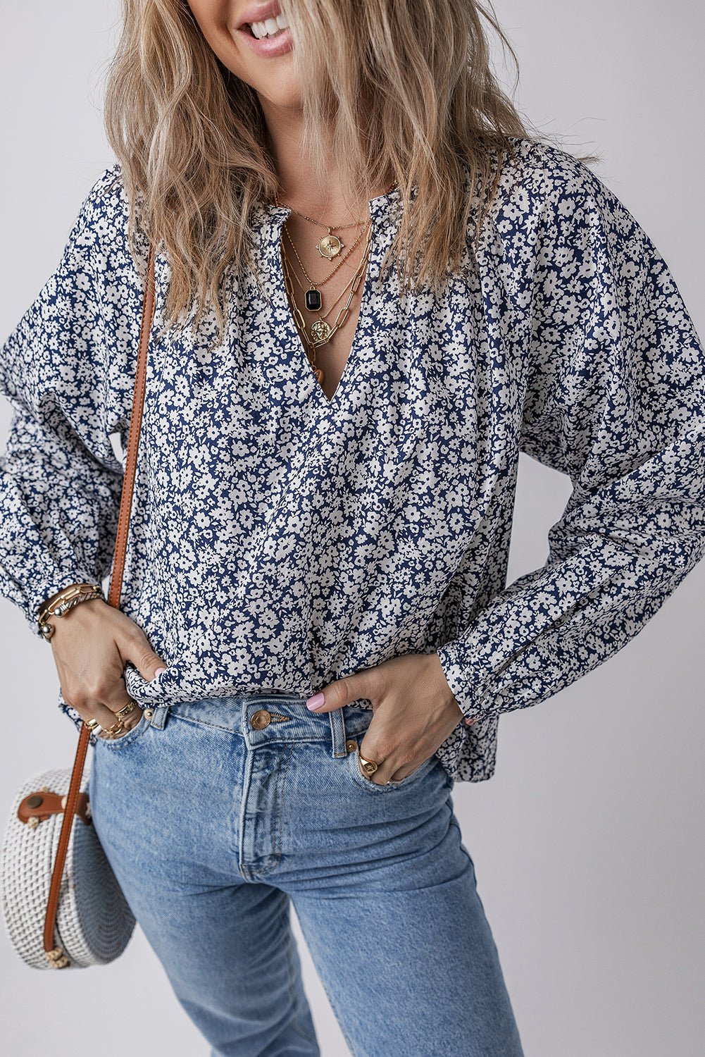 Amelie Notched Puff Sleeve Blouse - Hello Beautiful BoutiqueBlouses & ShirtsThreaded Pear