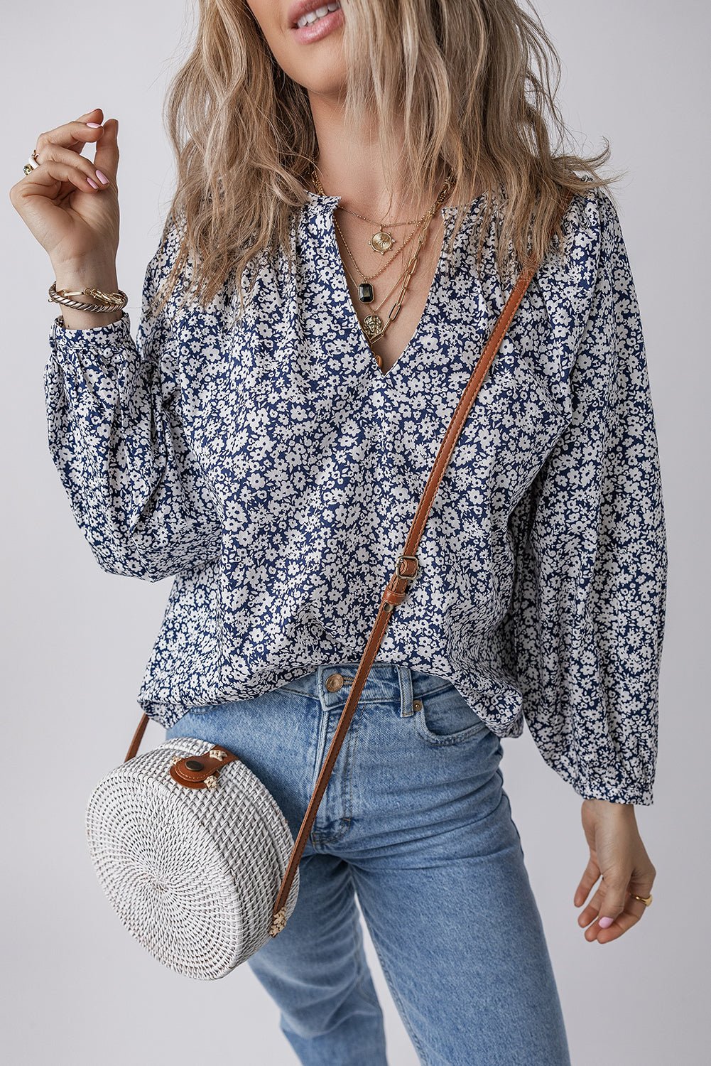 Amelie Notched Puff Sleeve Blouse - Hello Beautiful BoutiqueBlouses & ShirtsThreaded Pear