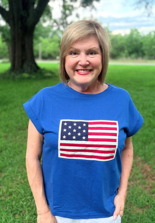 American Flag Patch Tee - Hello Beautiful BoutiqueTopZenana