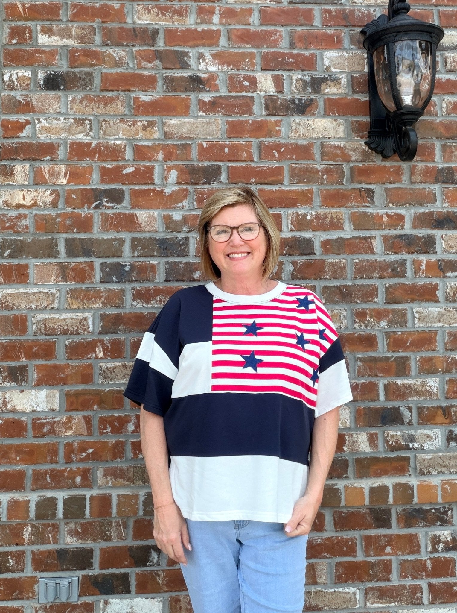 American Flag Patchwork Drop Shoulder Top - Hello Beautiful BoutiqueTopsJodifl