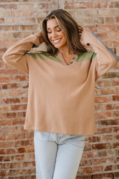 Amirah Drop Shoulder Henley Top - Hello Beautiful BoutiqueLong Sleeve TopsThreaded Pear