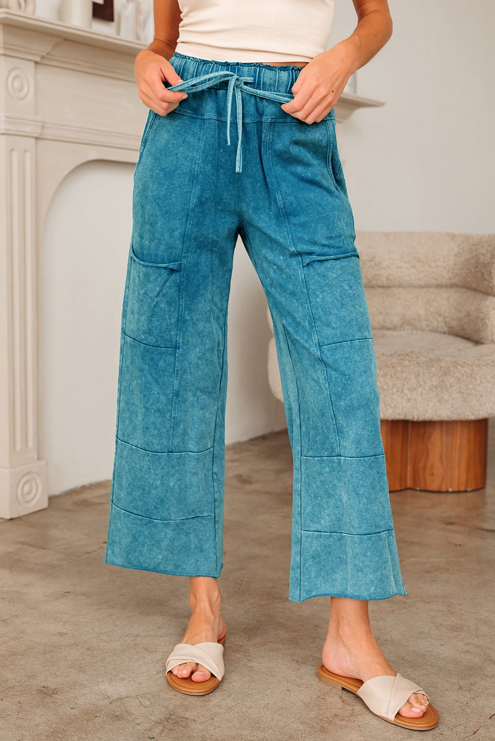 Amirah Raw Hem Patched Pants - Hello Beautiful BoutiquePants & CulotteThreaded Pear