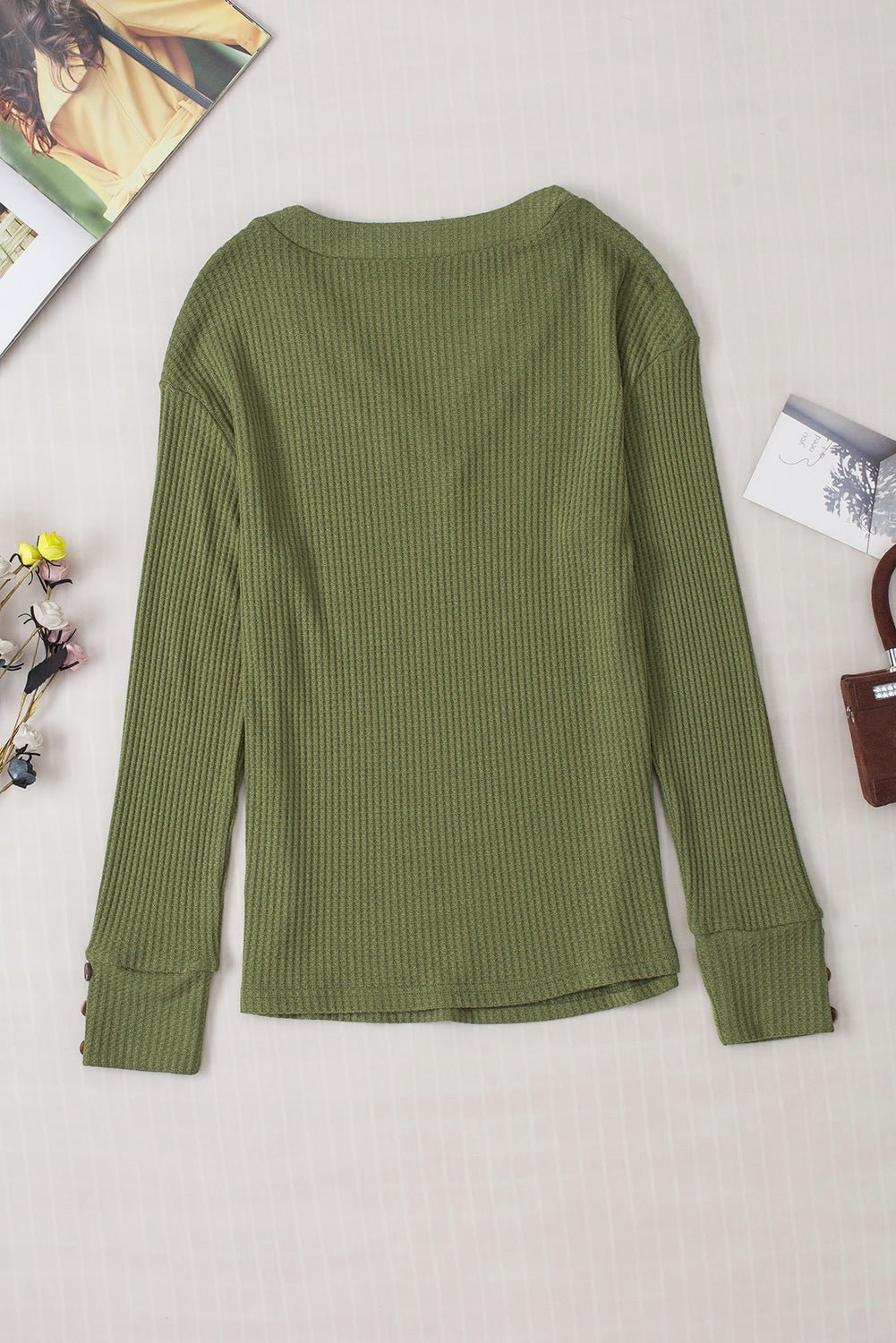 Anahi Textured Knit Cuffs Long Sleeve Top - Hello Beautiful BoutiqueLong Sleeve TopsThreaded Pear