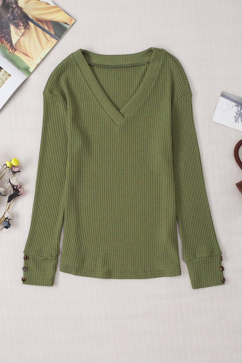 Anahi Textured Knit Cuffs Long Sleeve Top - Hello Beautiful BoutiqueLong Sleeve TopsThreaded Pear