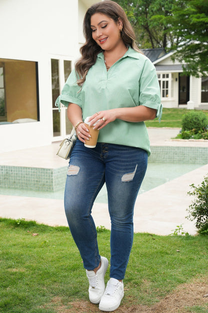 Anaya Collar Short Sleeve PLUS Blouse - Hello Beautiful BoutiquePlus Size Blouses & ShirtsThreaded Pear