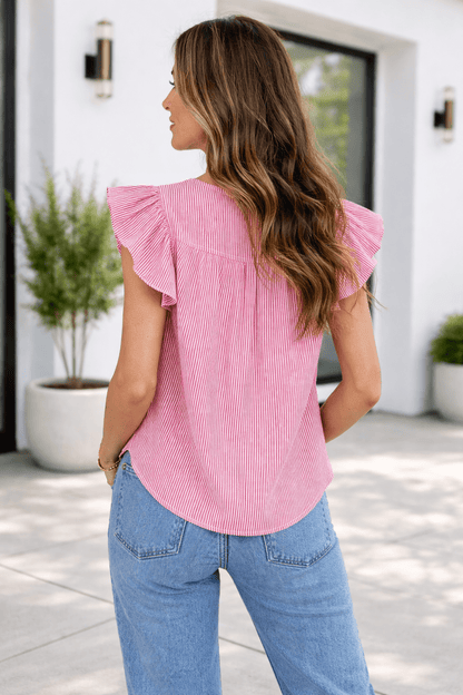 Anaya Ruffled Short Sleeve Blouse - Hello Beautiful BoutiqueBlouses & ShirtsThreaded Pear