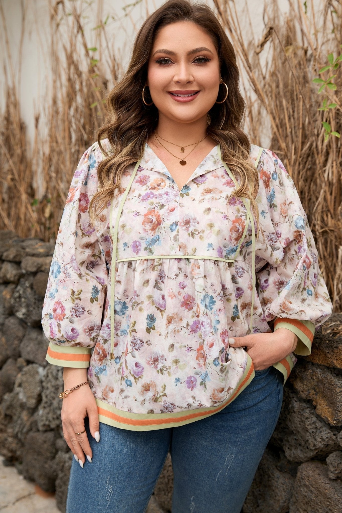 Andi Striped Detail Babydoll PLUS Blouse - Hello Beautiful BoutiquePlus Size Blouses & ShirtsThreaded Pear