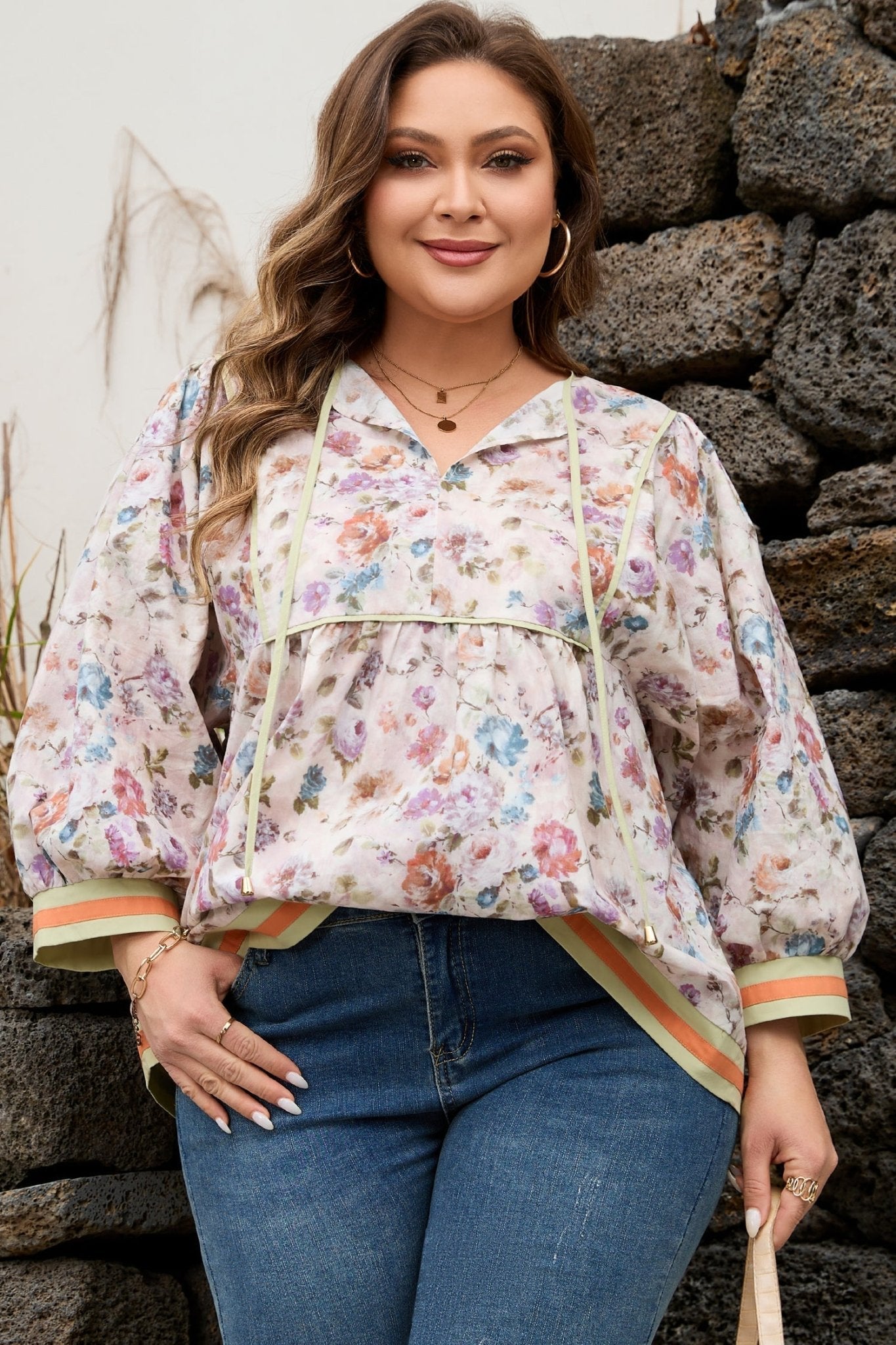 Andi Striped Detail Babydoll PLUS Blouse - Hello Beautiful BoutiquePlus Size Blouses & ShirtsThreaded Pear
