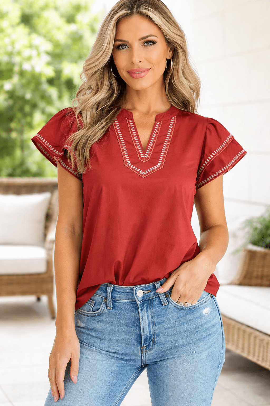 Andie Trim Flutter Sleeve Blouse - Hello Beautiful BoutiqueBlouses & ShirtsThreaded Pear