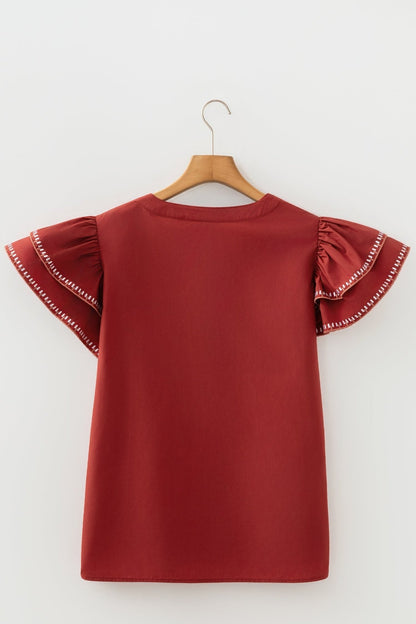 Andie Trim Flutter Sleeve Blouse - Hello Beautiful BoutiqueBlouses & ShirtsThreaded Pear