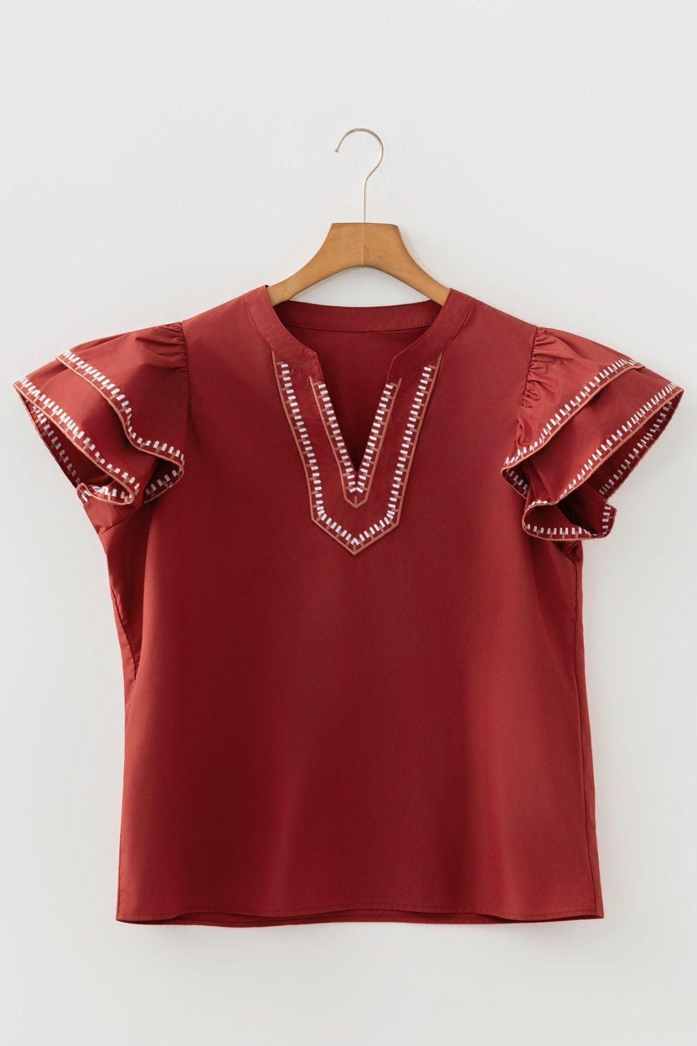 Andie Trim Flutter Sleeve Blouse - Hello Beautiful BoutiqueBlouses & ShirtsThreaded Pear