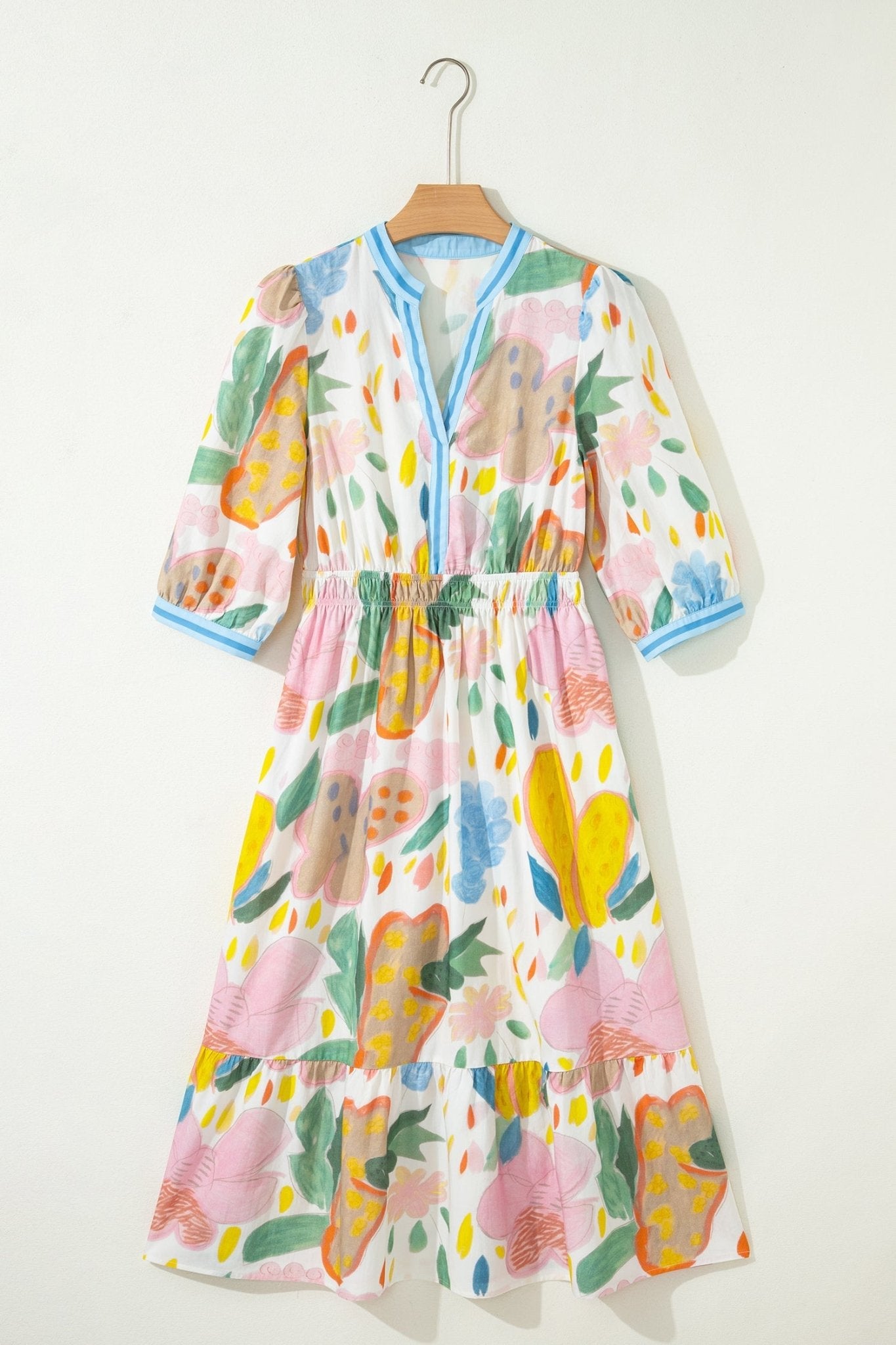 Angel Striped Trim Midi Dress - Hello Beautiful BoutiqueFloral DressesThreaded Pear