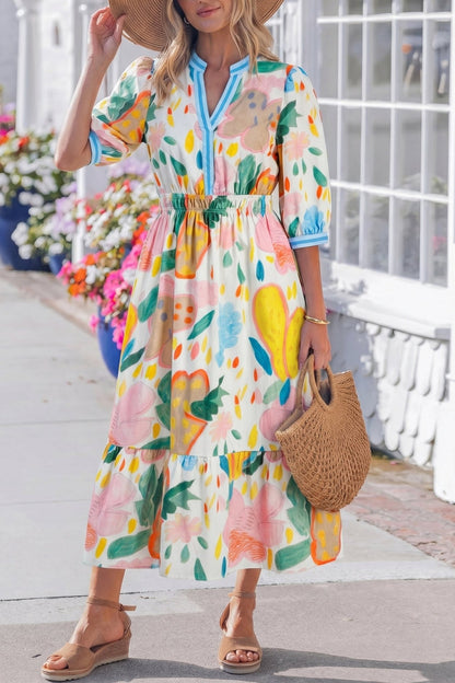 Angel Striped Trim Midi Dress - Hello Beautiful BoutiqueFloral DressesThreaded Pear