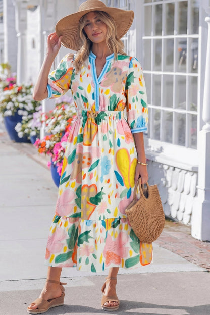 Angel Striped Trim Midi Dress - Hello Beautiful BoutiqueFloral DressesThreaded Pear