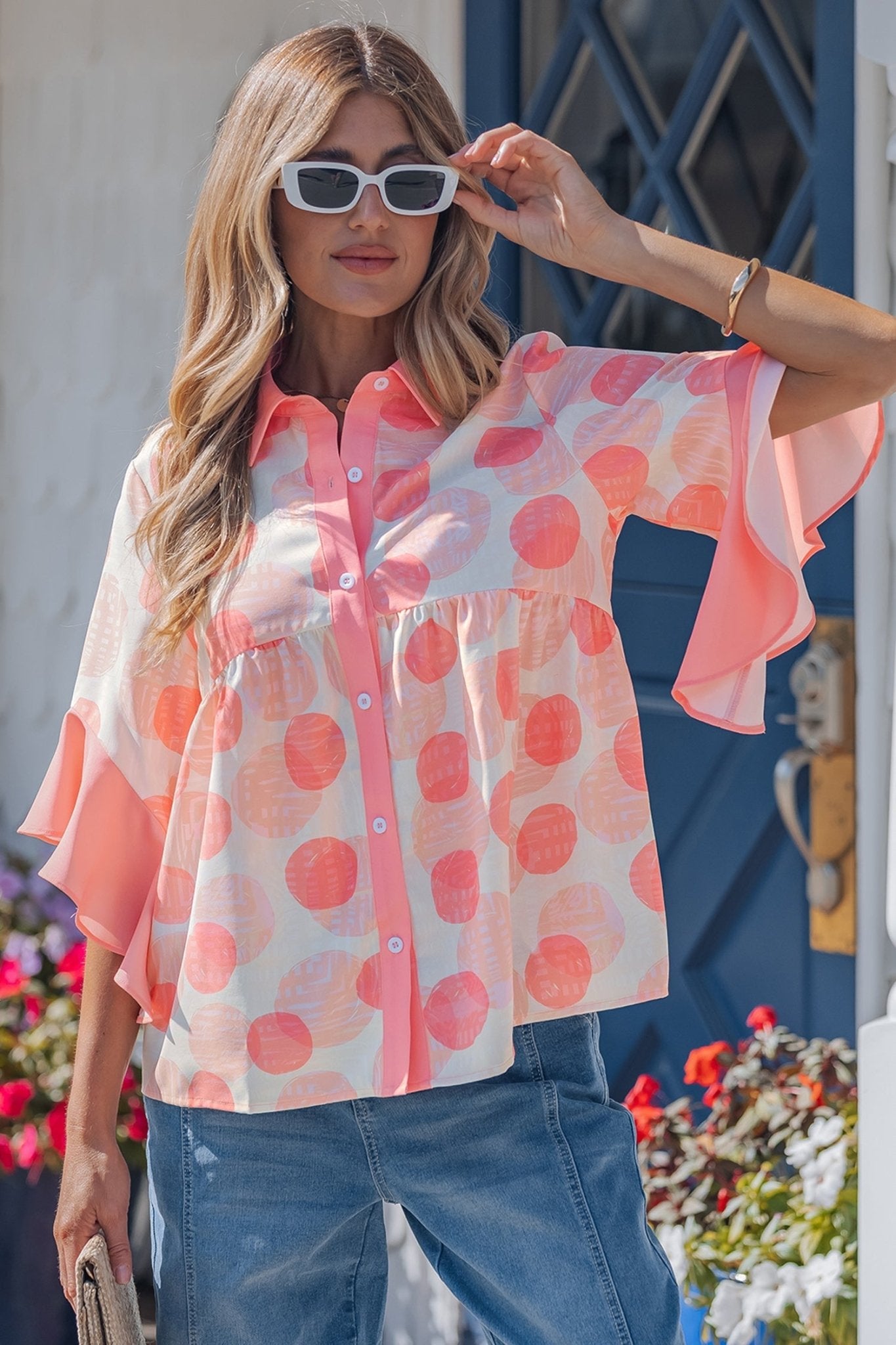 Angelica Short Sleeve Babydoll Shirt - Hello Beautiful BoutiqueBlouses & ShirtsThreaded Pear