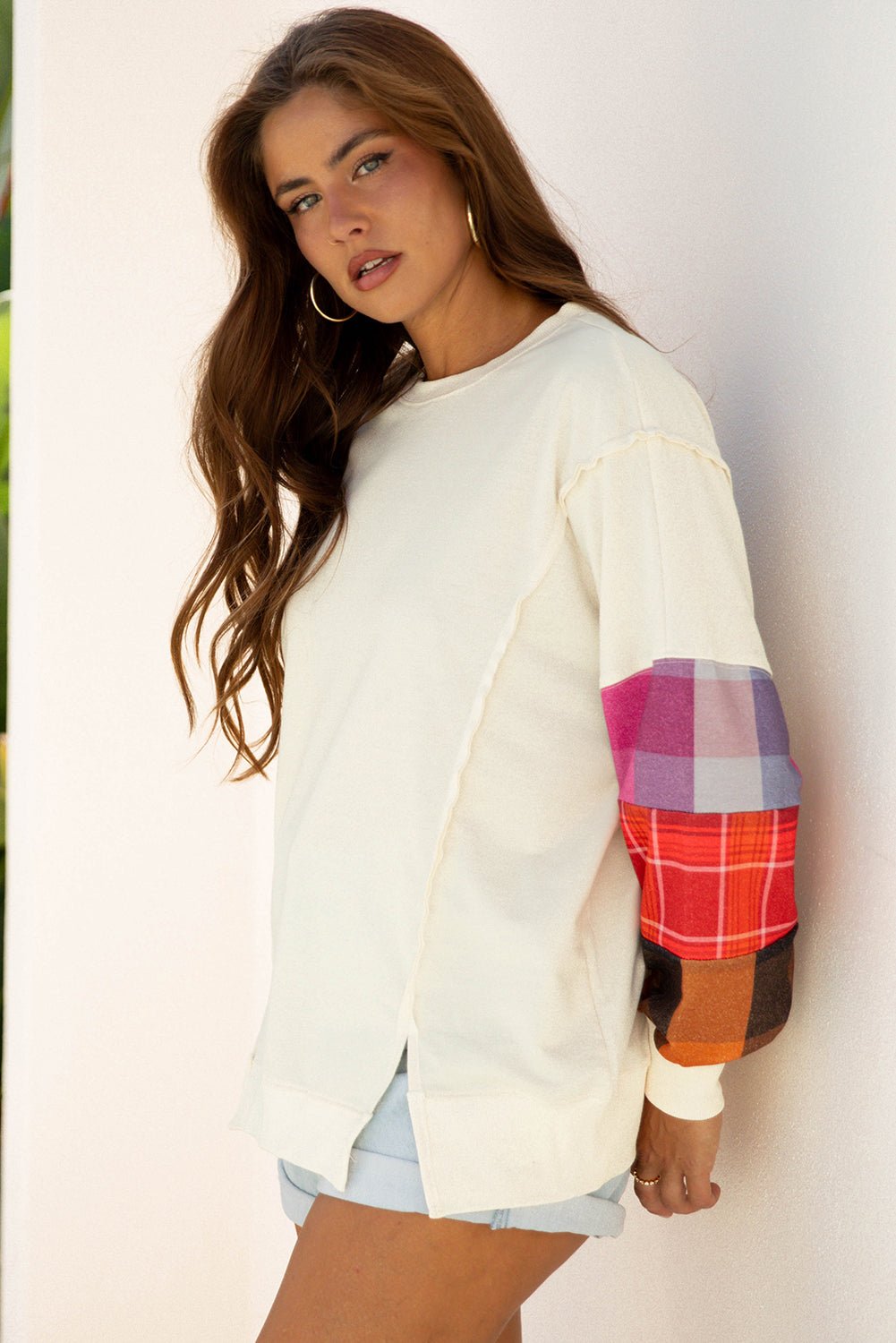 Anika Seam Patchwork top Long Sleeve Top - Hello Beautiful BoutiqueLong Sleeve TopsThreaded Pear