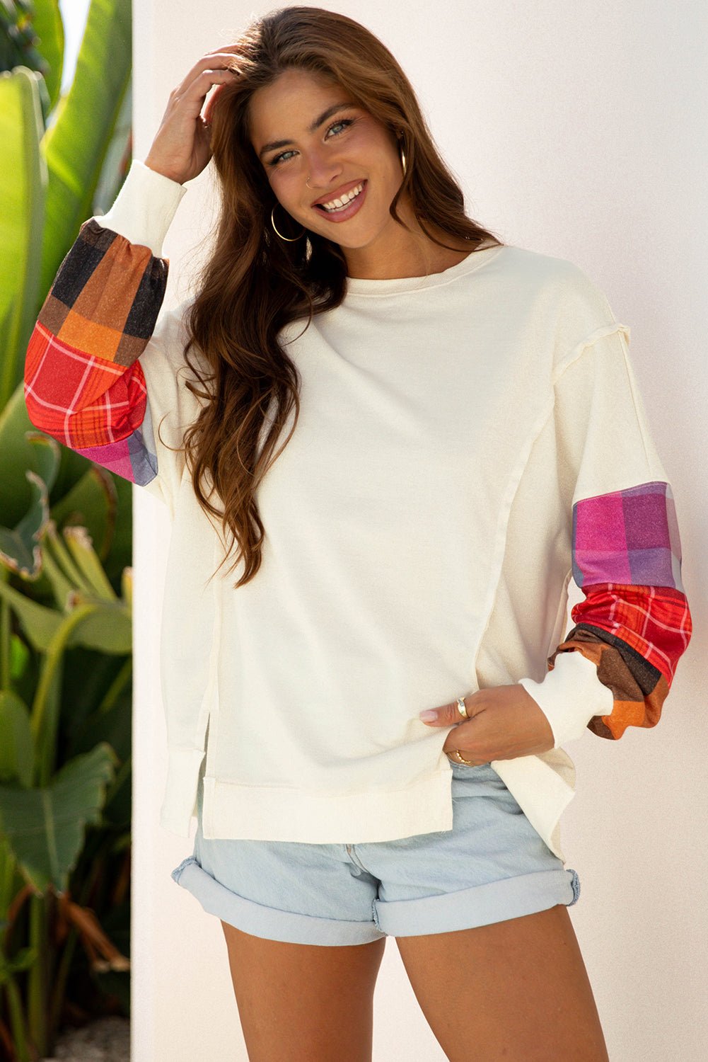 Anika Seam Patchwork top Long Sleeve Top - Hello Beautiful BoutiqueLong Sleeve TopsThreaded Pear