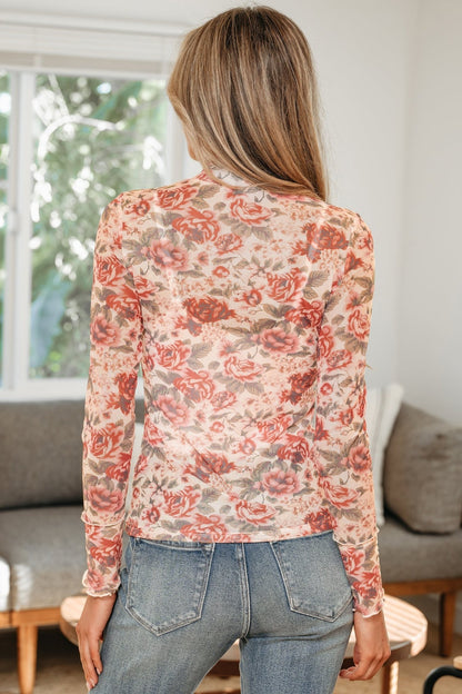 Aniyah Print Mock Mesh Long Sleeve Top - Hello Beautiful BoutiqueLong Sleeve TopsThreaded Pear
