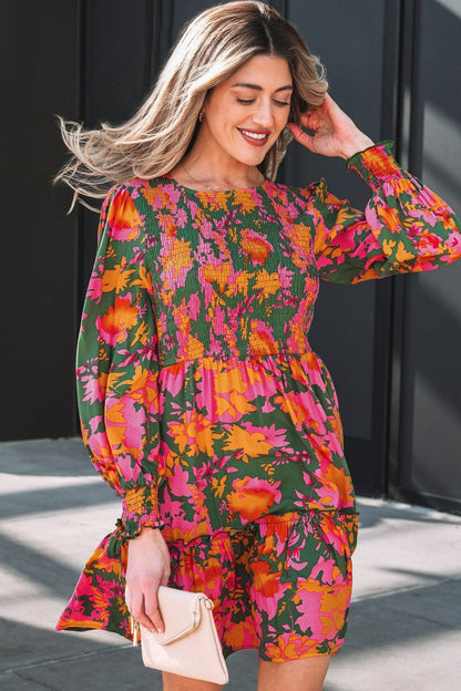 Anna Smocked Ruffled Mini Dress - Hello Beautiful BoutiqueFloral DressesThreaded Pear