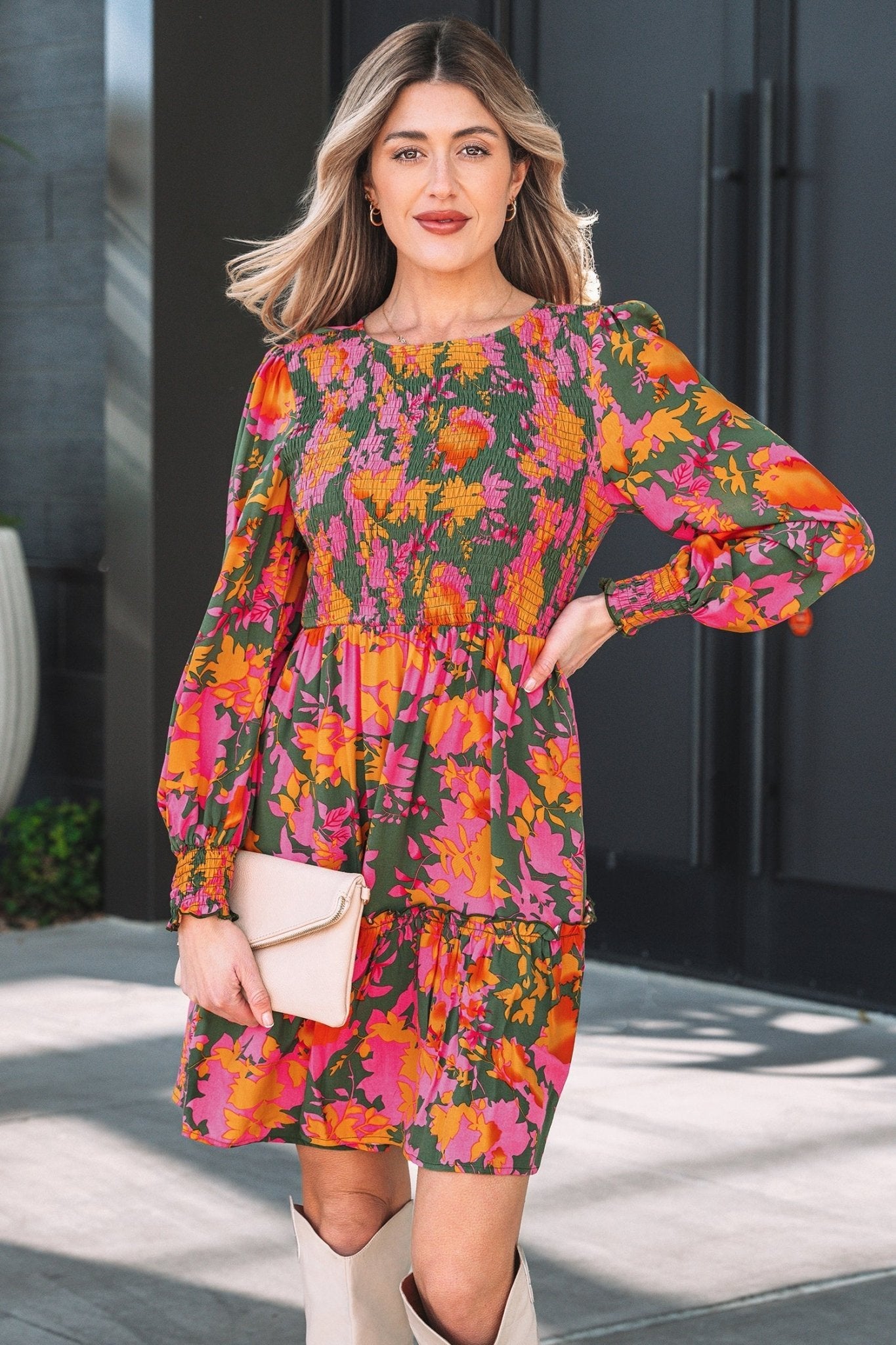 Anna Smocked Ruffled Mini Dress - Hello Beautiful BoutiqueFloral DressesThreaded Pear
