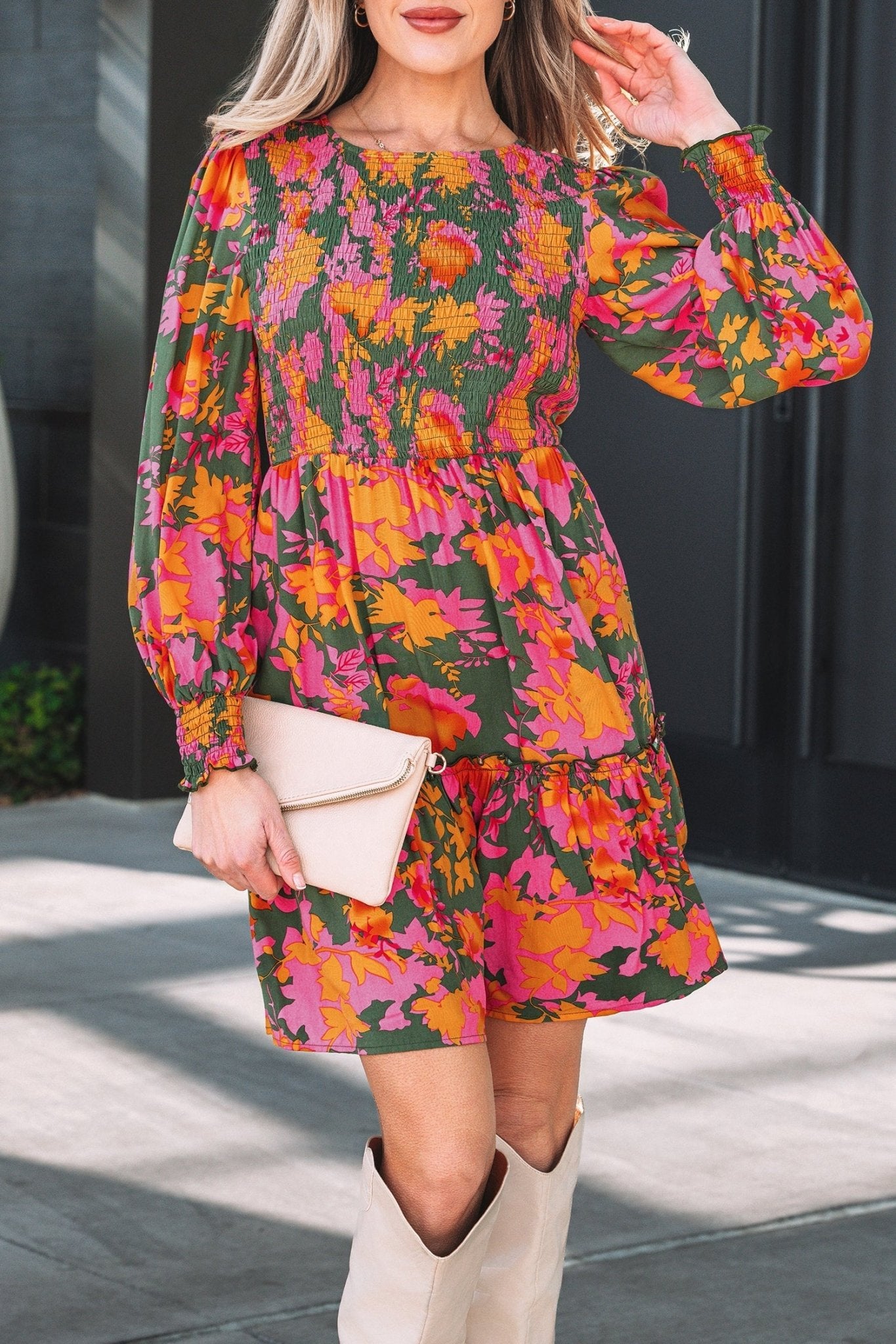 Anna Smocked Ruffled Mini Dress - Hello Beautiful BoutiqueFloral DressesThreaded Pear