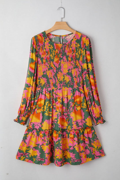 Anna Smocked Ruffled Mini Dress - Hello Beautiful BoutiqueFloral DressesThreaded Pear