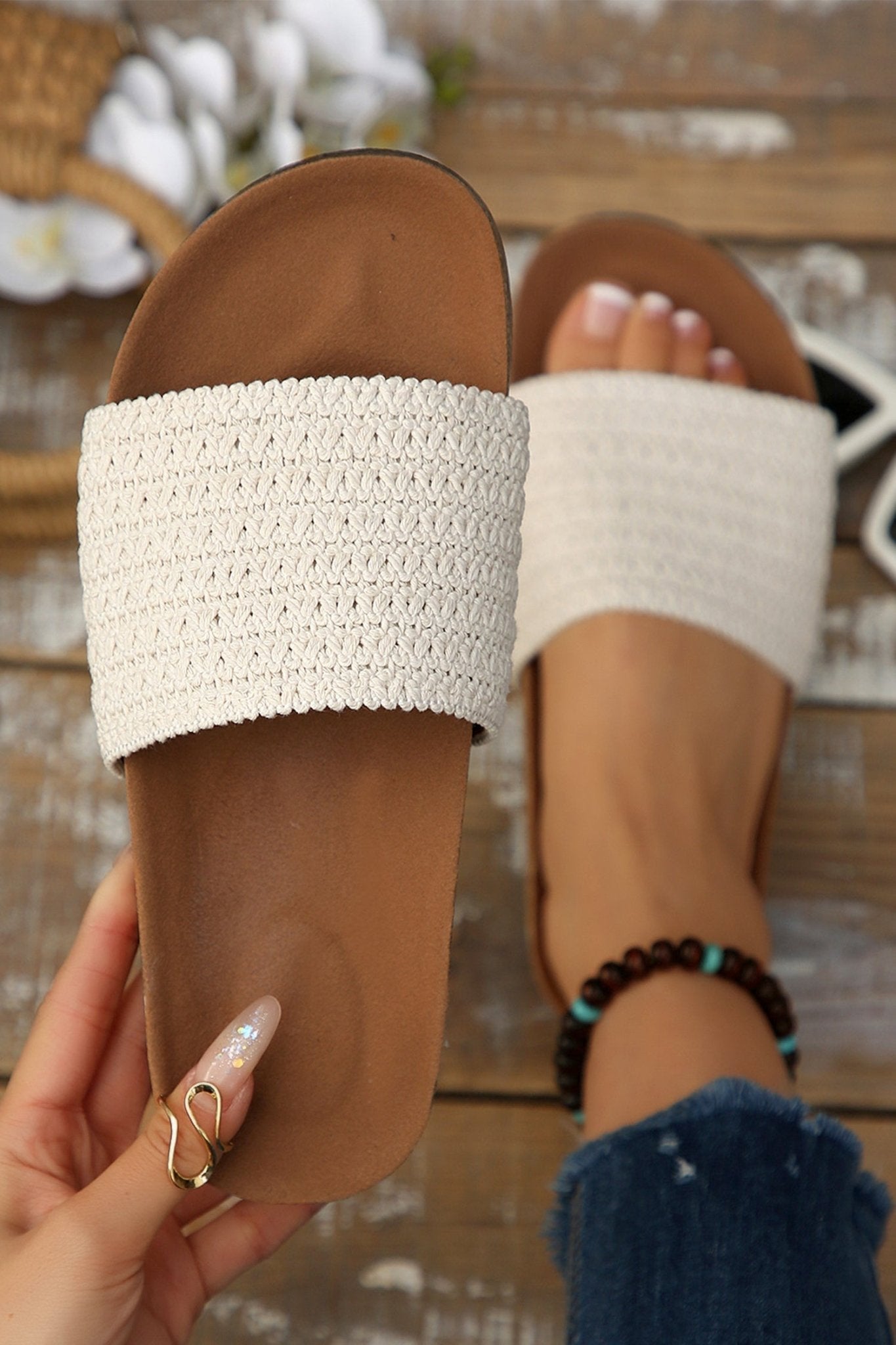 Anne Open toe Flat Slippers - Hello Beautiful BoutiqueSlippersThreaded Pear