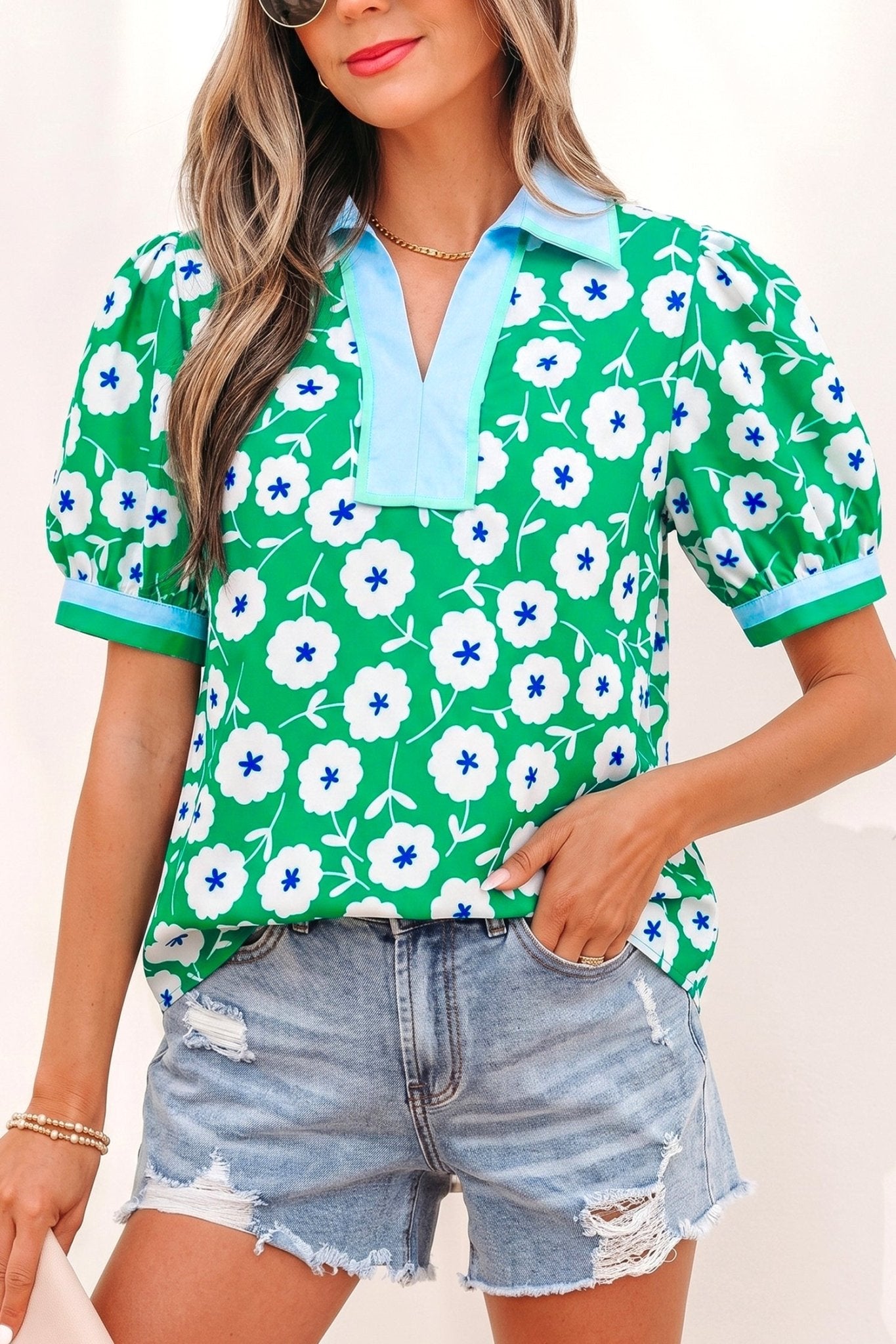Antonella Collar Short Sleeve Blouse - Hello Beautiful BoutiqueBlouses & ShirtsThreaded Pear