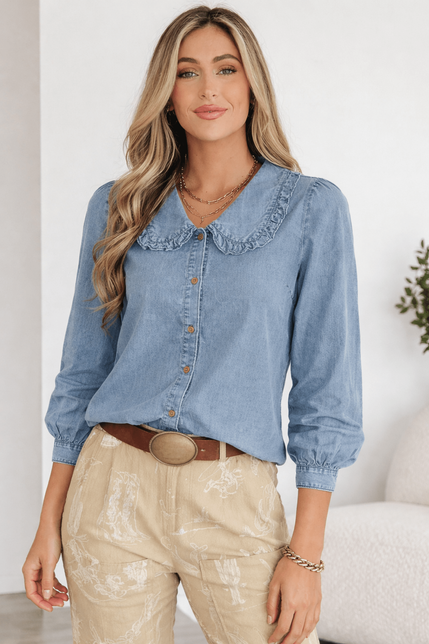 Antonella Pan Collar Western Shirt - Hello Beautiful BoutiqueBlouses & ShirtsThreaded Pear