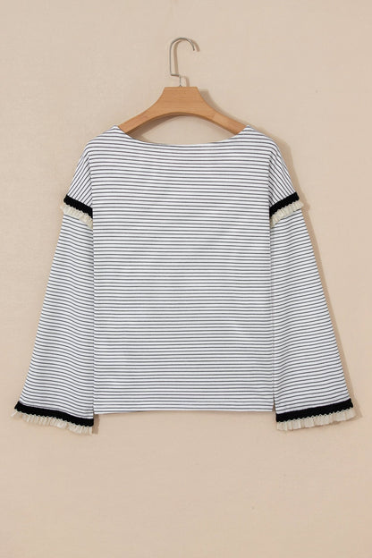 Anya Ruffle Trim Loose Long Sleeve Top - Hello Beautiful BoutiqueLong Sleeve TopsThreaded Pear
